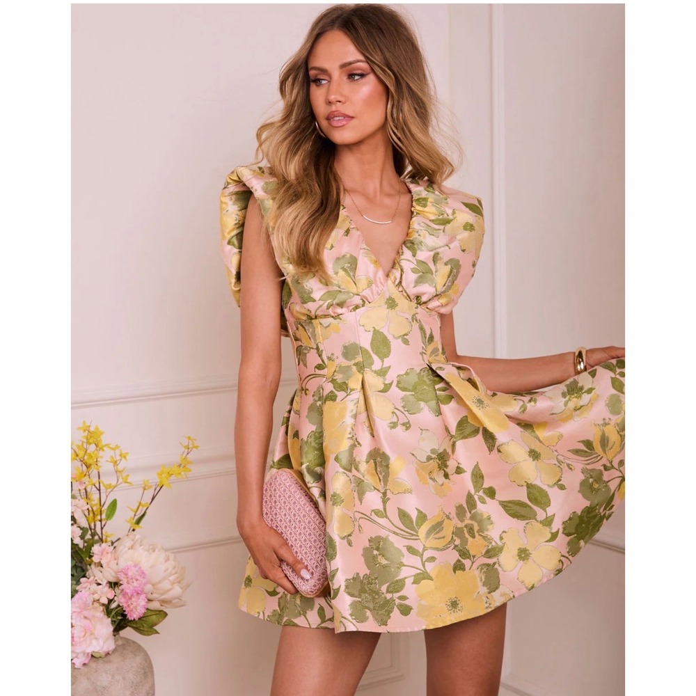 Selfie Leslie Pink & Green Floral Ruffle Mini Dress - Picture 3 of 16